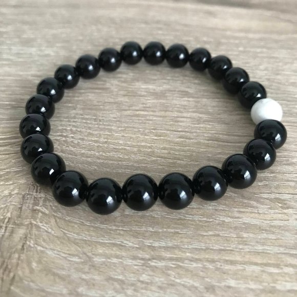 Long Distance Relationship Bracelet Black White Stone Beads Turquoise and Onyx - Picture 4 of 7